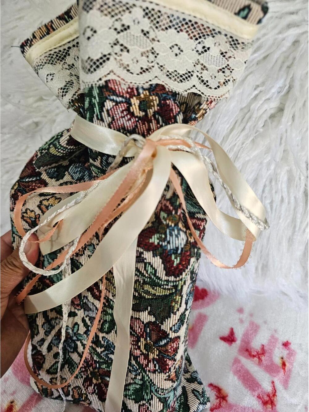 Vintage Homemade Keepsake Sack Bag Pouch Floral Lace Ribbons Multicolor 14.5X7 - Picture 11 of 11